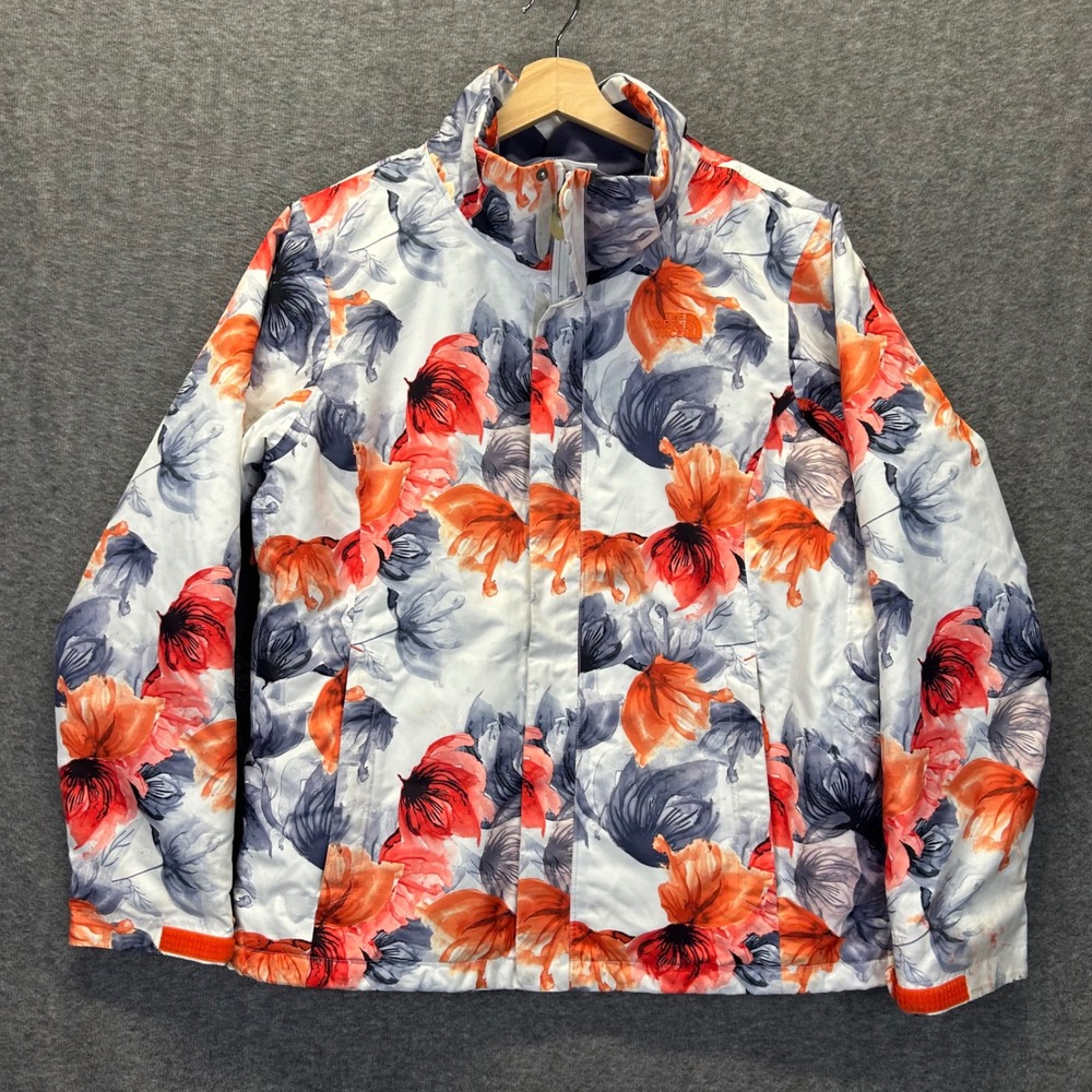 The North Face HyVent Floral Poppy Ski Jacket Womens Large Orange Red A9ZQ